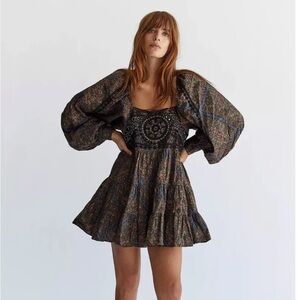 FREE PEOPLE LE MARAIS EMBELLISHED TIERED MINI TUNIC DRESS